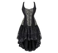 Medieval Dresses for Women Halloween Off the Shoulder Sleeveless Edwardian Dress Peasant Gothic Vampire Cosplay Party Midi Ruffle Pirate Costume Lolita Outfit Irish Dress, Beige, XL