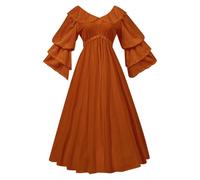Medieval Dresses for Women Halloween Renaissance Faire Costume Short Sleeve Off the Shoulder Christmas Cosplay Gothic Punk Dress Midi Fancy Victorian Lolita Steampunk Dress, Brown, XXL