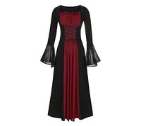 Medieval Dresses for Women Long Renaissance Medieval Dress with Flare Sleeve Costume Gown Irish Over Deluxe Gothic Punk Victorian Vintage Dress Cosplay Witch Fancy Dresses Ladies Halloween Costume