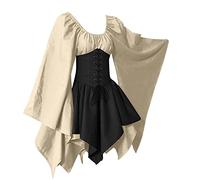 Medieval Dresses Women's Knee-Length Renaissance Midi Dress Women's Trumpet Sleeves Traditional Irish Dress with Corset Witches Clothing Halloween Carnival Party Costume Witch Dress Cosplay Party