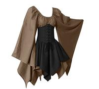 Medieval Dresses Women's Knee-Length Renaissance Midi Dress Women's Trumpet Sleeves Traditional Irish Dress with Corset Witches Clothing Halloween Carnival Party Costume Witch Dress Cosplay Party