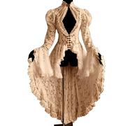 Medieval Dresses Women's Lace, Renaissance Lace Dress Women's Trumpet Sleeves Vintage Hollow Irregular Ball Dress Victorian Tailcoat Dress Halloween Dress Cosplay Tuxedo Uniform Party Dress