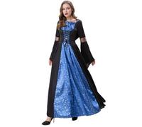 Medieval Dresses Women's Renaissance Maxi Dress with Corset, Vintage Medieval Dress Trumpet Sleeves Halloween Vampire Witches Devil Costume Elegant Victorian Party Dress Festival, blue, XL