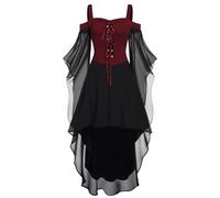 Medieval Dresses Women's Trumpet Sleeves, Gothic Maxi Dress Women's Off-the-Shoulder Mesh Patchwork Witch Dress with Irregular Hem Vampire Bandage Dress Halloween Carnival Party Costume Party Dress