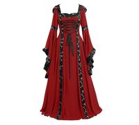 Medieval Dresses, Women's Trumpet Sleeves, Renaissance Maxi Dress with Lacing, Victorian Palace Dress, Elegant Vintage Pleated Dress, Halloween, Carnival, Party, Costume, Princess Queen Outfit