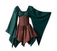 Medieval Dresses Women's with Corset Renaissance Midi Dress Trumpet Sleeves Vintage Medieval Dress Traditional Irish Fashion Party Dress Halloween Dress Carnival Party Cosplay Witch Dress