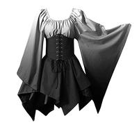 Medieval Dresses Women's with Corset - Renaissance Midi Dress Women's Bat Sleeves Vintage Witches Medieval Dress Gradient Retro Witch Dress Party Dress Costume for Halloween Carnival Cosplay Party