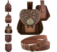 Medieval Embossed Belt with Nordic Embossed Belt Bag, Vintage Faux Leather Belt and Side Pocket Set, PU Leather, Retro Knight Belt, Belt for Men, Brown - E, Wie im Bild gezeigt, Retro