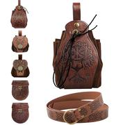 Medieval Embossed Belt with Nordic Embossed Belt Bag, Vintage Faux Leather Belt and Side Pocket Set, PU Leather, Retro Knight Belt, Belt for Men, Brown-G, Wie im Bild gezeigt