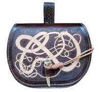 Medieval European Noble Belt Pouch - Hand-Carved Vegetable-Tanned Leather Waist Bag with Solid Brass Hardware(A)