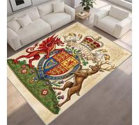Medieval Fantasy Dragon Rug, Royal Heritage Stag Crown Design Carpet, Retro Heraldic Art Floor Decor Area Rugs for Library & Lounge, Soft Non-Slip Washable Rug, British History Theme （60 x 90 cm）
