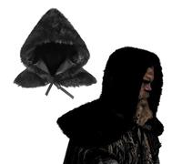 Medieval Faux Fur Hooded Shoulder Wrap Warrior Knight Winter Warm Hooded Costume Cloak Cape Viking Cosplay Norse Barbarian Poncho Fancy Dress Furry Collar Scarf for Halloween LARP Dress Up Costume
