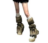 Medieval Faux Fur Long Leg Warmers Viking Barbarian Fuzzy Leg Sleeves Boot Shoes Cuff Cover with Strap Halloween Costume Furry Legging Socks Gaiters for Carnival Xmas Party Cosplay Dress Up Costume