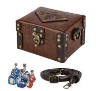 Medieval Faux Leather Alchemy Box 12 Potion Steampunk Alchemy Box Bottles Kit PU Leather Cross body Bag Vintage Cosplay Costume Prop Portable Apothecary Accessory Adjustable Strap Jewelry Store