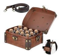 Medieval Faux Leather Alchemy Box with 12 Cork Potion Vials, Medieval Portable Apothecary Alchemy Box, Riveted Construction CrossBody Bag With Adjustable Strap for Cosplay, Storage, Collection Display