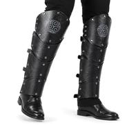 Medieval Faux Leather Leg Gaiter, 42 cm Black Renaissance Boot Cover | Vintage Knight Leg Armour Shin Guard for LARP, Cosplay, Renaissance Fairs and Fancy Dress