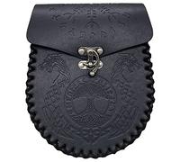 Medieval Faux Leather Pouch,Nordic Embossed Belt Bag,Steampunk Waist Bag,Renaissance Belt Bag for Men,Black Retro Coin Purse for LARP Ren Faire