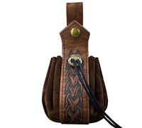Medieval Faux Leather Pouch,Viking Belt Pouch,Retro Nordic Fanny Pack,Portable Drawstring Purse,Dice Bag for Hiking Archery LARP Renaissance Faire Costume (Brown B)