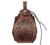 Medieval Faux Leather Viking Pouch Drawstring Vintage Pouch Nordic Compass Pattern Wallet Portable Dice Coin Purse Retro Belt Pouch Fashion LARP Pouch Waist Bag for Women Men Brown