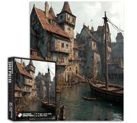 Medieval Fishing Village 1000 Piece Jigsaw Puzzles for Adults Seaside Architectural Art Jigsaw Puzzle Challenging Family Activity Games Colorful DIY Craft Puzzle for Home Decor Gifts 50×70cm