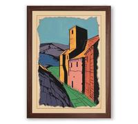 Medieval Fortress Tower Expressionism Framed Wall Art Print A2 (59.4×42cm) Walnut, Wall Decor for Living Room, Bedroom, Office & Home, Ready to Hang, Art Gift