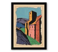 Medieval Fortress Tower Expressionism Framed Wall Art Print A4 (29.7×21cm) Black, Wall Decor for Living Room, Bedroom, Office & Home, Ready to Hang, Art Gift