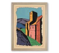 Medieval Fortress Tower Expressionism Framed Wall Art Print A4 (29.7×21cm) Oak, Wall Decor for Living Room, Bedroom, Office & Home, Ready to Hang, Art Gift