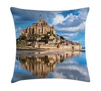 Medieval, French Castle On The Sea Photo Of Renaissance Historical Cultural Heritage Cushion Cover Decorative Throw Pillow Case Elegant Cushion Covers For Car Anniversary Christmas 45X45Cm