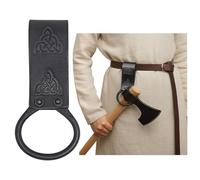 Medieval Genuine Leather Axe Frog | Axe Holster with Belt Loop | Waist Holder for Axes, Tools with Celtic Knotwork Design (Black)