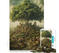 Medieval Giant Tree City Puzzles for Adults 1000 Piece Cognitive Train Perfect Connection Pattern Build Art Display (38x52cm)