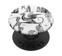 medieval goth dragon knight skeleton toile antique halloween PopSockets Adhesive PopGrip