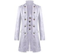 Medieval Gothic Coat Men Long-sleeved Court Style Hot Stamping Jacket White Swallow-Tailed Trench Overcoat Renaissance Victorian Vintage Steampunk Coats Halloween Stage Performance Costume M-3XL