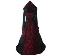 Medieval Gothic Dress for Women Victorian Costume Outfit Hooded Adult Vintage Pirate Traditional Halloween Cosplay Teen Girls Bell Sleeve Steampunk Clothes Outfits Gowns, Red, XXL