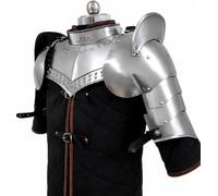Medieval Gothic Fantasy Shiny Metal Gorget + Shoulder Armor Set, 18 Gauge Steel Wearable Knight Pauldron Warrior Arm Shoulder Protection for LARP & Stage Props