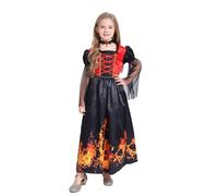 Medieval Gothic Halloween Costume for Kids Girls Elegant Cosplay Dress Set with Hooded Cloak and Necklace (A1-Black, 12-14 Years)