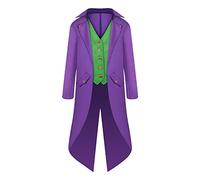 Medieval Gothic Tailcoat Jacket for Kids Boys Jacket Cosplay Long Coat Costume and Plaid Family Christmas Pajamas (Purple, XS)