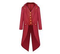 Medieval Gothic Tailcoat Jacket for Kids Boys Jacket Cosplay Long Coat Costume and Plaid Family Christmas Pajamas (Red, XS)