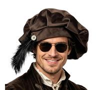 Medieval Hat | 62cm Feathered Tudor Costume Beret,Medieval Elizabethan Beret - for Cosplay Masquerade Party Stage