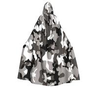 Medieval Hooded Ack Grey White Camo Print Cloak Renaissance Cape,Unisex Hooded Halloween Christmas Cloak Costumes Party Cape