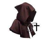 Medieval Hooded Cloak for Halloween Poncho Cosplay Halloween Cowl Hat Poncho Cosplay Costume, Brown