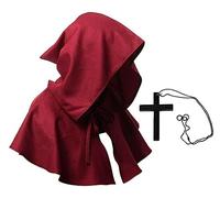 Medieval Hooded Cloak for Halloween Poncho Cosplay Halloween Cowl Hat Poncho Cosplay Costume, Red