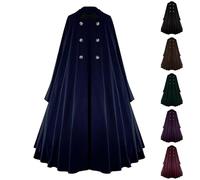 Medieval Hooded Cloak for Men Gothic Renaissance Cape Men's Victorain Robe Full Length Cloak Witch Wizard Cape Vintage Poncho Button Jacket Halloween Cosplay Costume Party Drama Stage Props