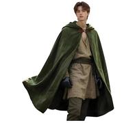 Medieval Hooded Cloak, Renaissance Cape with Hood & Gloves, Vintage Capelet Halloween Ren Faire Costume for Women Man, Dark Green, 39 inch