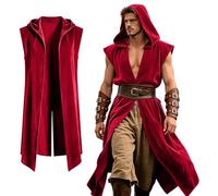 Medieval Hooded Vest Men Sleeveless Cloak Renaissance Tabard Sleeveless Tunic Viking Costume Halloween Assassin Cosplay Gothic Pirate Outfit for LARP Festival (Burgundy, L)