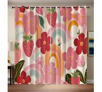 Medieval Illustration Blackout Curtains for Living Room and Bedroom, Strawberries Flowers Privacy Thermal Insulated Noise Reduction Eyelet Drapes for Home Decor, W 66.1" x L 90.2", Red Pink, 2 Panels