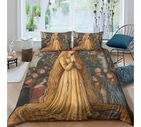 Medieval Insular Manuscript Style Printed Duvet Cover, 3Pcs with Pillowcase Bedding Bed Set,Microfibre Quilt Covers,3D Print Beautiful Lady, for Children Kids Boys Girls King（220x240cm）