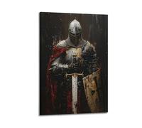 Medieval King Knight Fantasy Castle Templar with Sword Shield Poster Decorative Painting Canvas Wall Art Picture Print Modern Family Bedroom Decor 20x30inch(50x75cm)