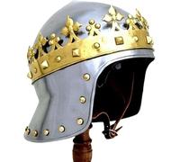 Medieval King Richard Crown Helmet | Monarch Knight King Richard Lionheart Two Tone Crown Helm For Adults
