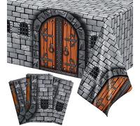 Medieval Knight Castle Stone Wall Tablecloths 3 Pcs Stone Printed Table Covers Plastic Brick Table Cloth Cobblestone Tablecloth Knight Themed Party Supplies Medieval Party Decorations, 108 x 54 Inches