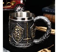 Medieval Knight Coffee Mug - Versatile 450ml Stainless Tankard | for Beer Or Tea, Handheld Sculpture, Historical Costume Prop, Middle Ages Chalice, Iron Stein & Dark Fantasy Bar